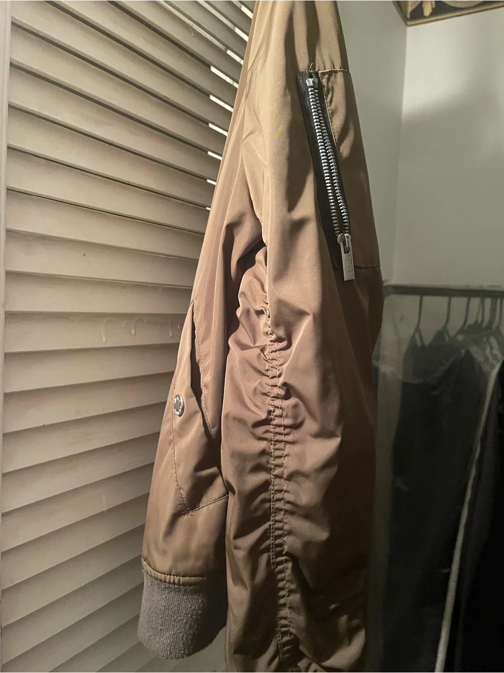 RACHEL Rachel Roy Brown Bomber Jacket with Sleeve Zip Pocket